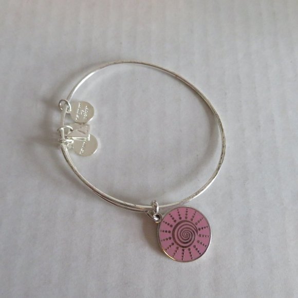 Alex and Ani Pink Spiral Sun Silver Bangle/Bracelet, Shiny Silver, EUC - Picture 2 of 3